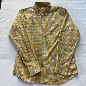 Uniqlo Shirt Mens Medium Yellow Blue Tartan Plaid Button Down Long Sleeve Casual